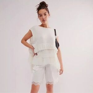 Free People Claire Tee White Ruffled Sleeveless Top Size Small